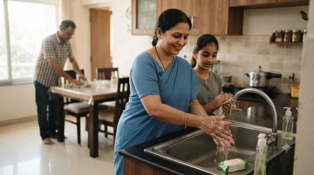 ಸಾಬೂನು ಮತ್ತು ನೀರಿನಿಂದ ಕೈಗಳನ್ನು ತೊಳೆಯುತ್ತಿರುವ ವ್ಯಕ್ತಿ